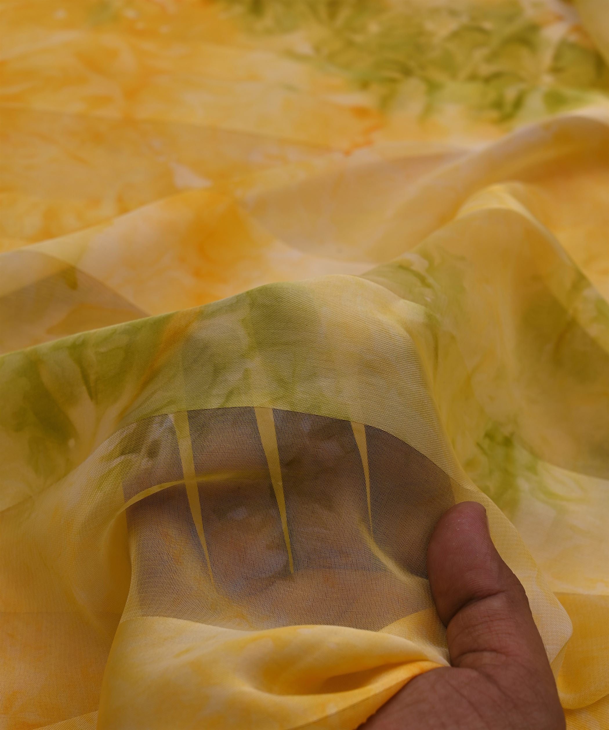 Yellow Shibori Georgette Fabric with Satin Patta