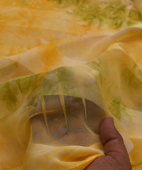 Yellow Shibori Georgette Fabric with Satin Patta