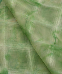 Green Shibori Organza Fabric with Checks