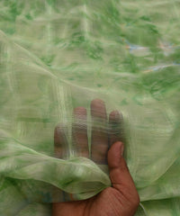 Green Shibori Organza Fabric with Checks