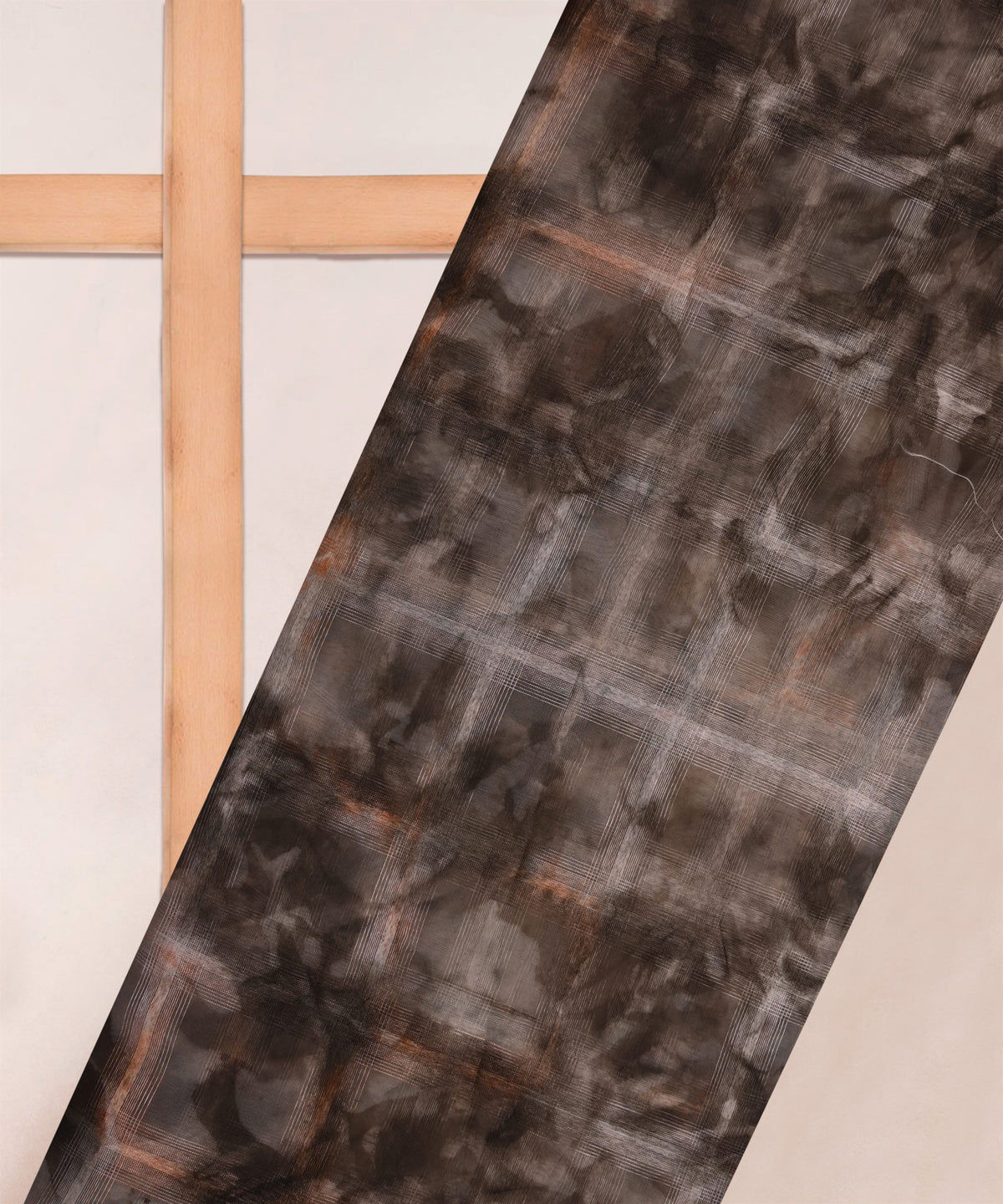 Grey Shibori Organza Fabric with Checks