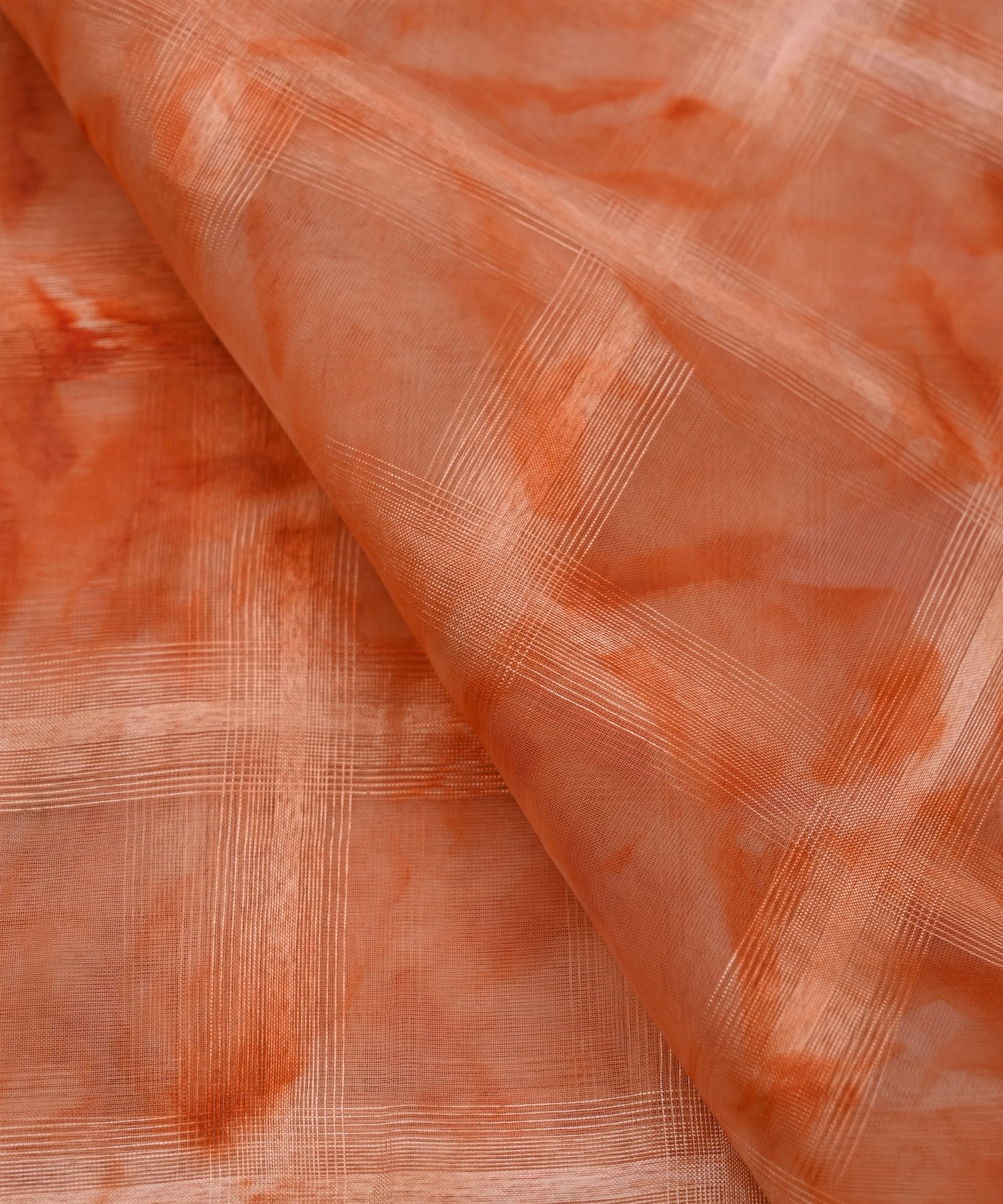 Orange Shibori Organza Fabric with Checks