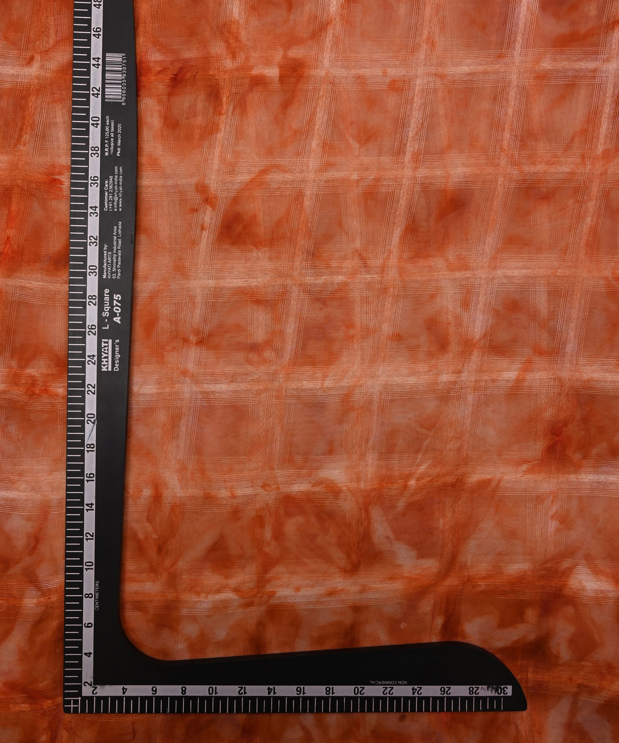 Orange Shibori Organza Fabric with Checks