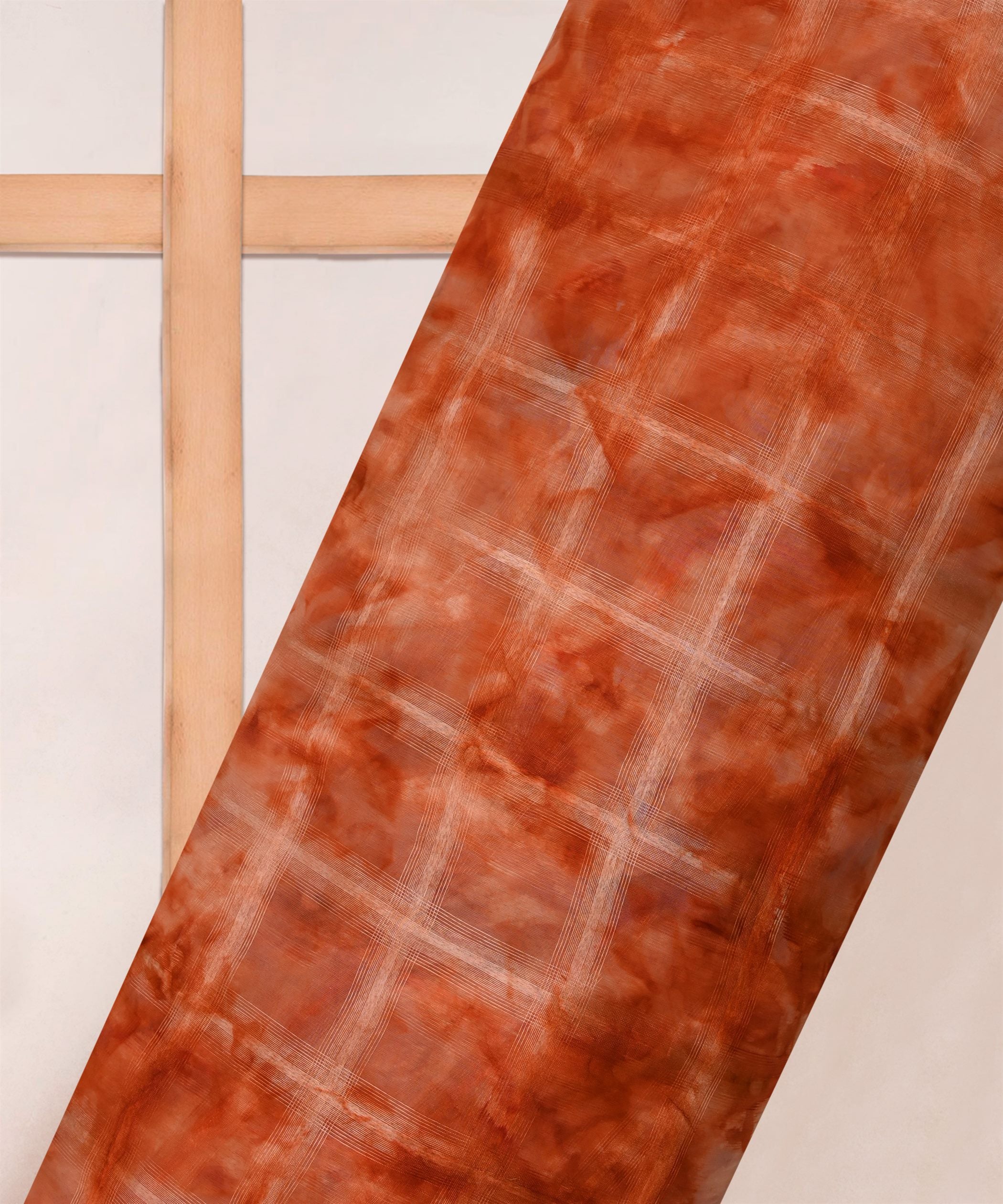 Orange Shibori Organza Fabric with Checks