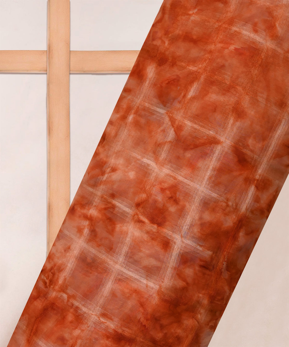 Orange Shibori Organza Fabric with Checks