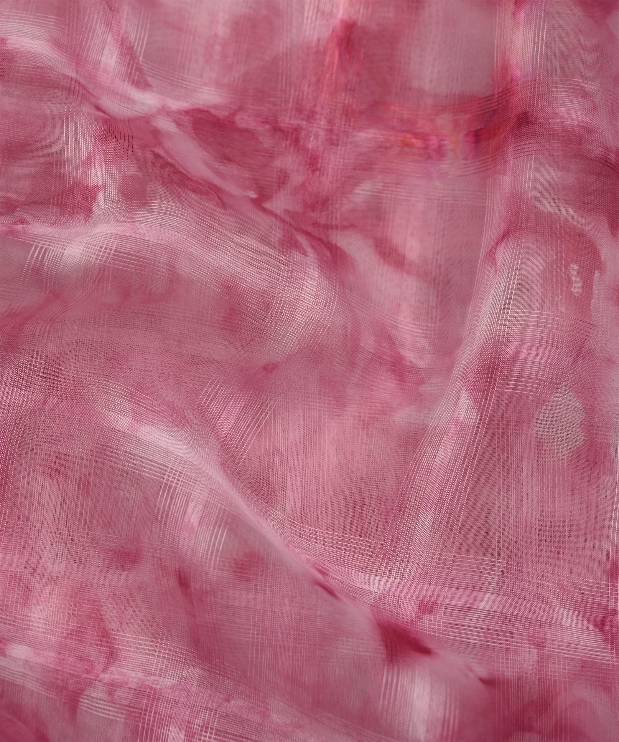 Pink Shibori Organza Fabric with Checks