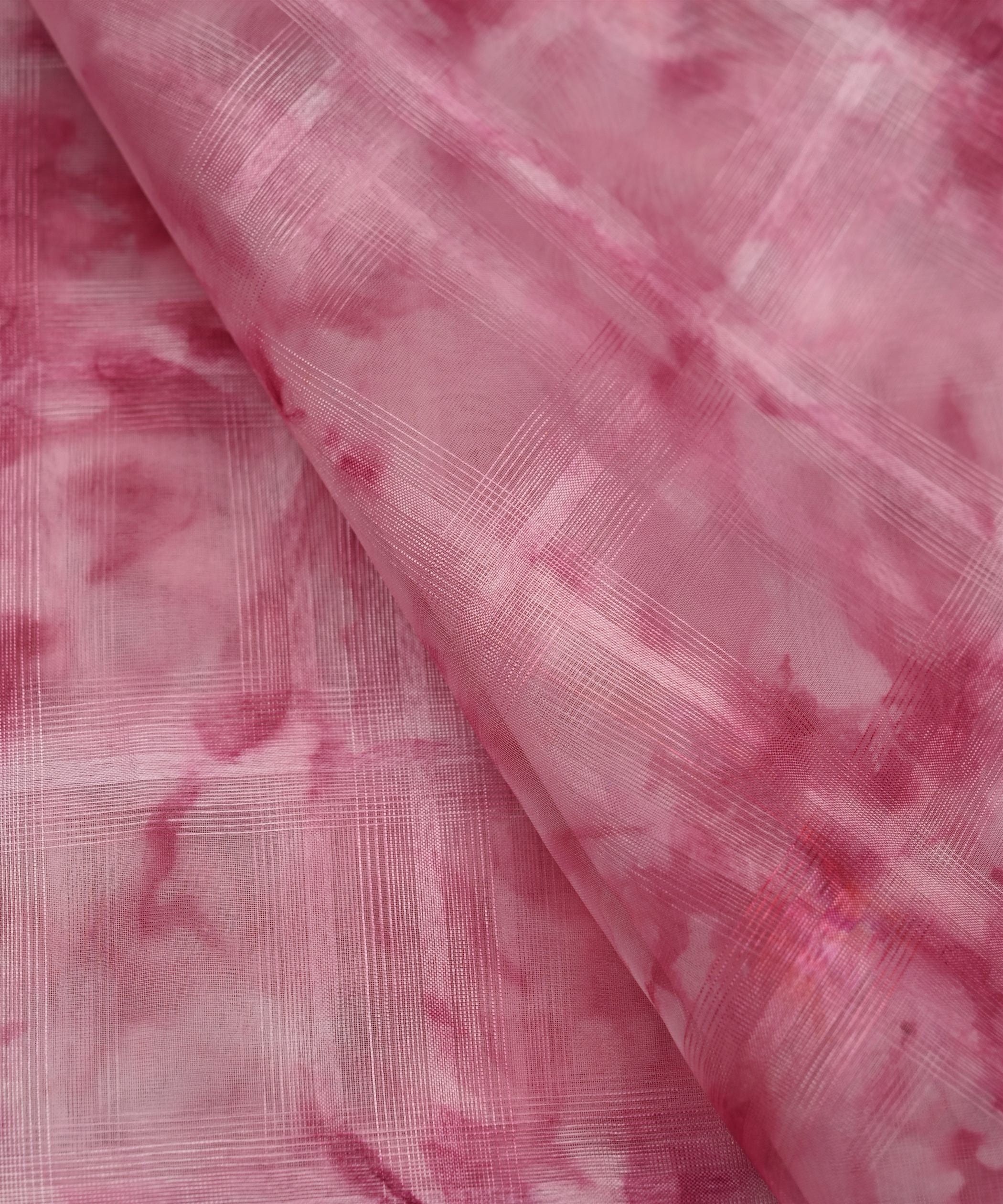 Pink Shibori Organza Fabric with Checks