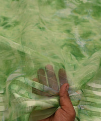 Green Shibori Organza Fabric with Satin Border