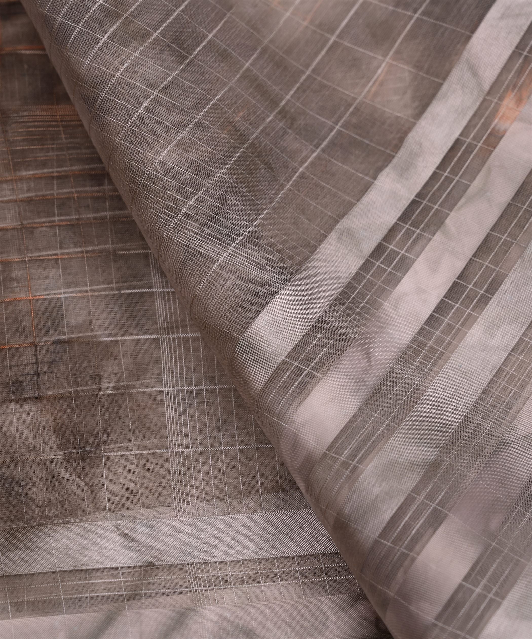 Grey Shibori Organza Fabric with Satin Border