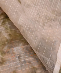 Olive Shibori Organza Fabric with Satin Border