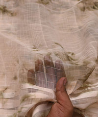 Olive Shibori Organza Fabric with Satin Border