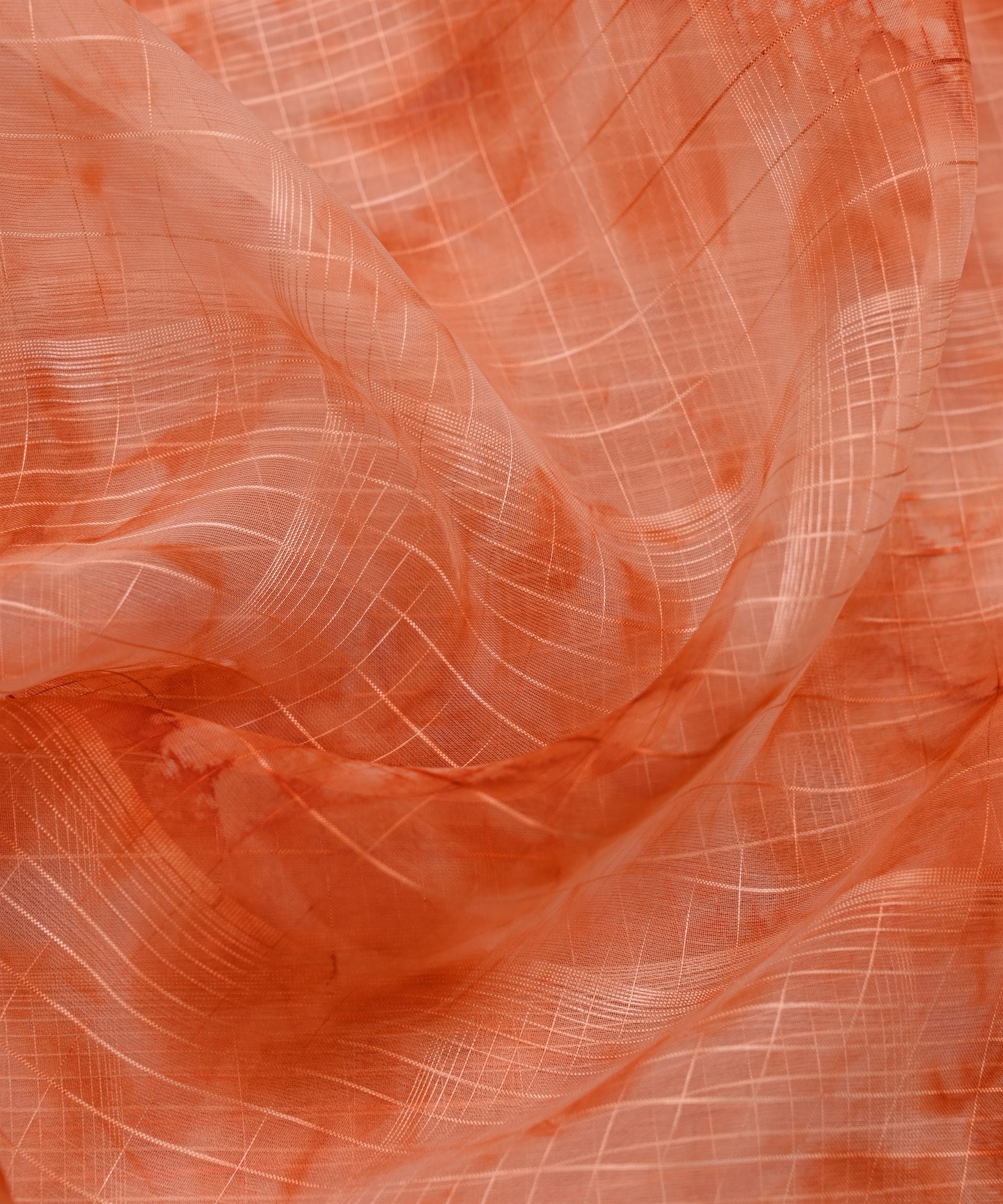 Orange Shibori Organza Fabric with Satin Border