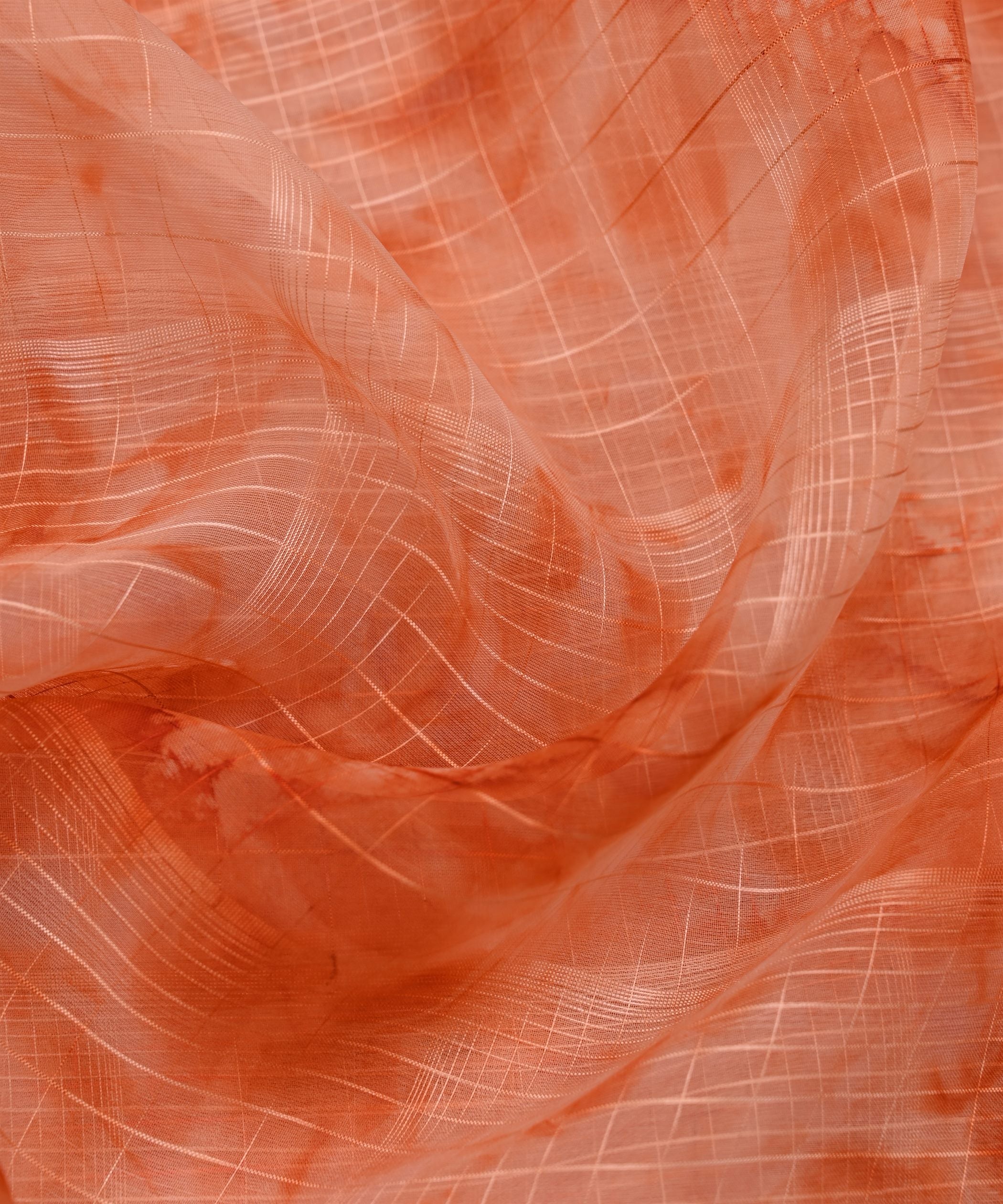 Orange Shibori Organza Fabric with Satin Border