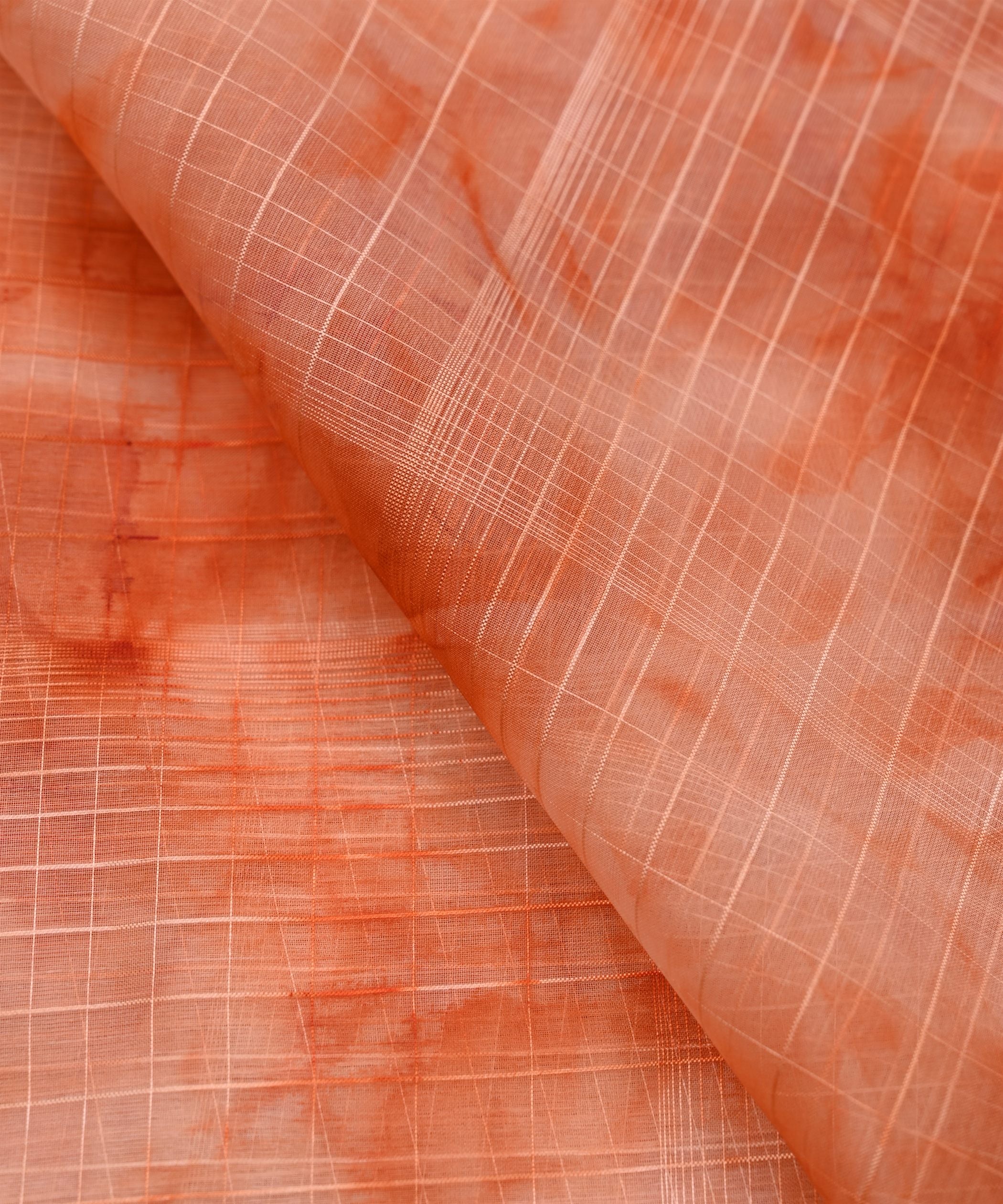 Orange Shibori Organza Fabric with Satin Border