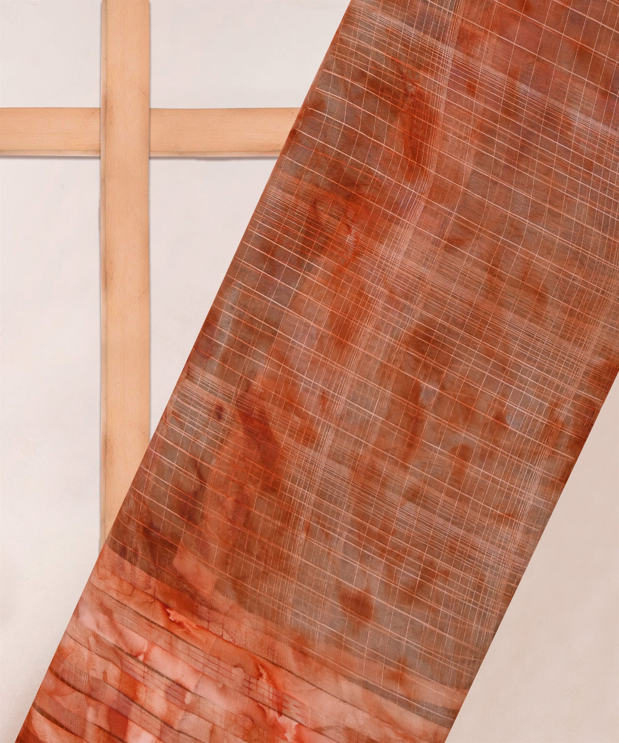 Orange Shibori Organza Fabric with Satin Border