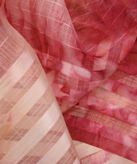 Peach Shibori Organza Fabric with Satin Border