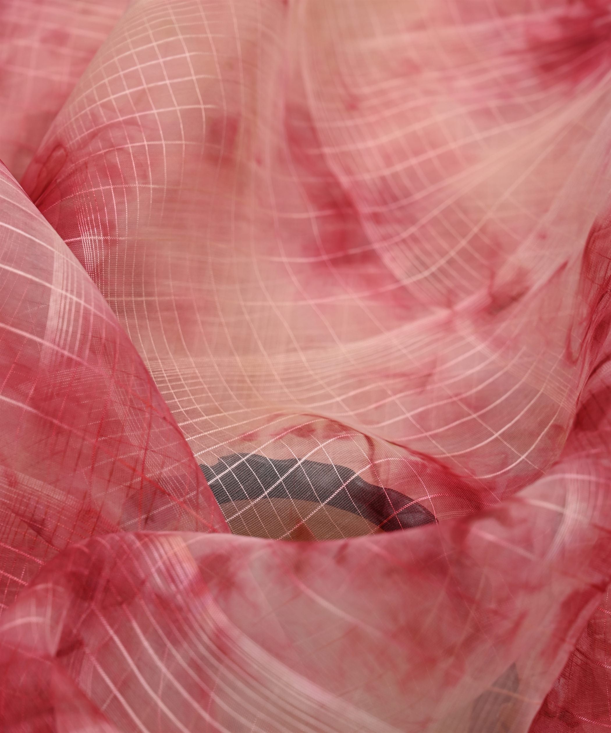 Peach Shibori Organza Fabric with Satin Border