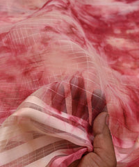 Peach Shibori Organza Fabric with Satin Border
