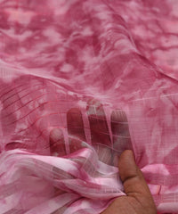 Powder Pink Shibori Organza Fabric with Satin Border