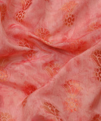 Coral Shibori Silk Fabric with Floral Patch