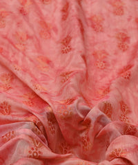 Coral Shibori Silk Fabric with Floral Patch