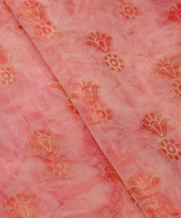Coral Shibori Silk Fabric with Floral Patch