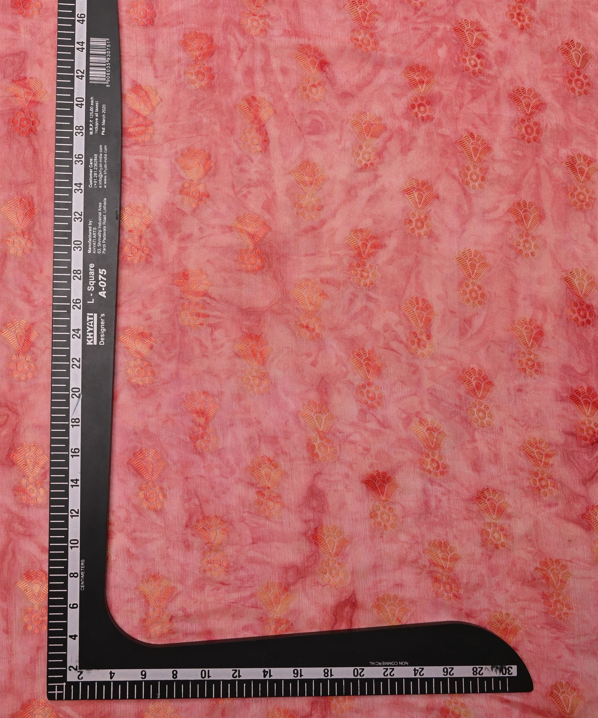 Coral Shibori Silk Fabric with Floral Patch