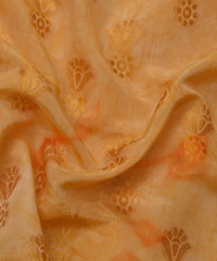 Gold Yellow Shibori Silk Fabric with Floral Patch