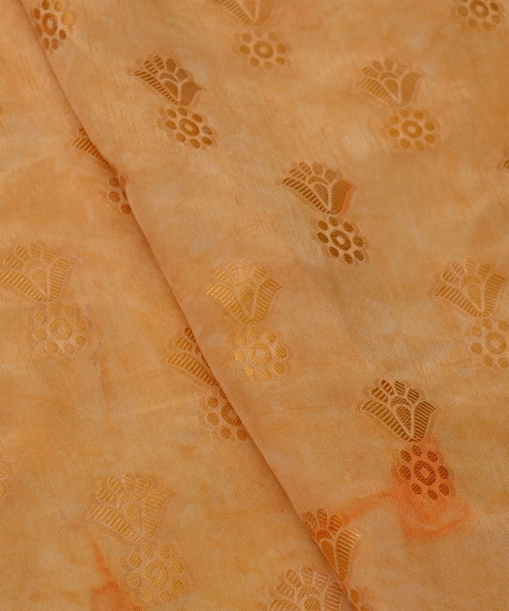 Gold Yellow Shibori Silk Fabric with Floral Patch
