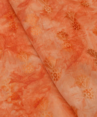 Orange Shibori Silk Fabric with Floral Patch