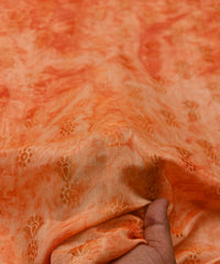 Orange Shibori Silk Fabric with Floral Patch