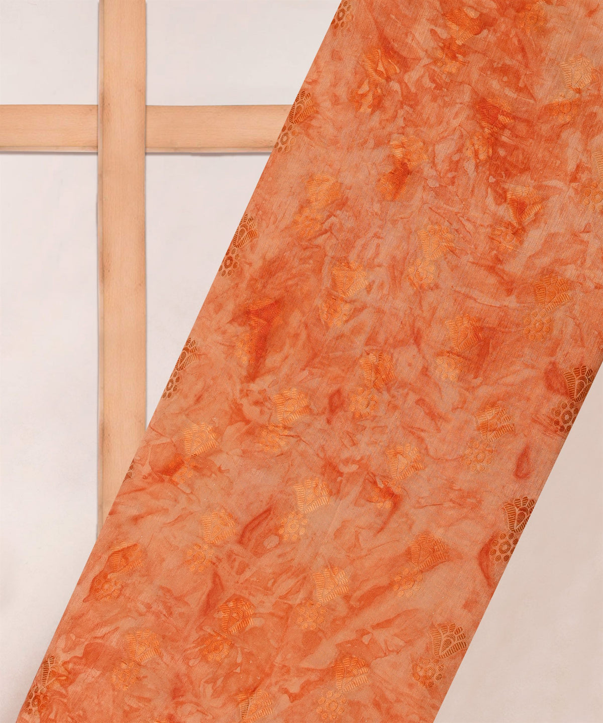 Orange Shibori Silk Fabric with Floral Patch