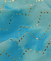 Blue Shibori print on Mal cotton Fabric with Zigzag Mukaish work