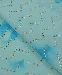 Blue Shibori print on Mal cotton Fabric with Zigzag Mukaish work