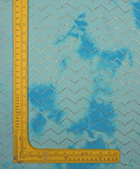 Blue Shibori print on Mal cotton Fabric with Zigzag Mukaish work