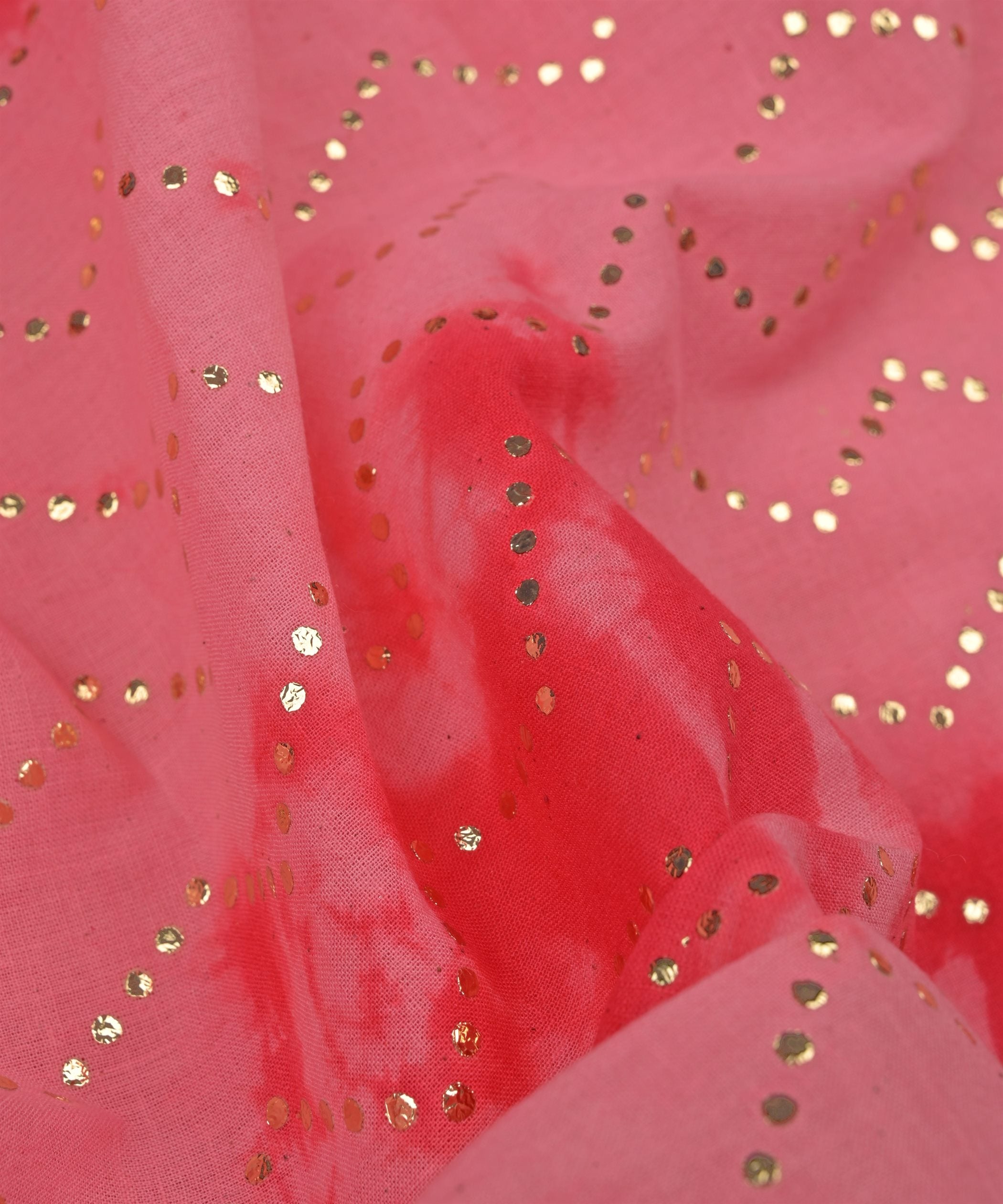 Hot pink Shibori print on Mal cotton Fabric with Zigzag Mukaish work