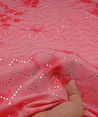 Hot pink Shibori print on Mal cotton Fabric with Zigzag Mukaish work