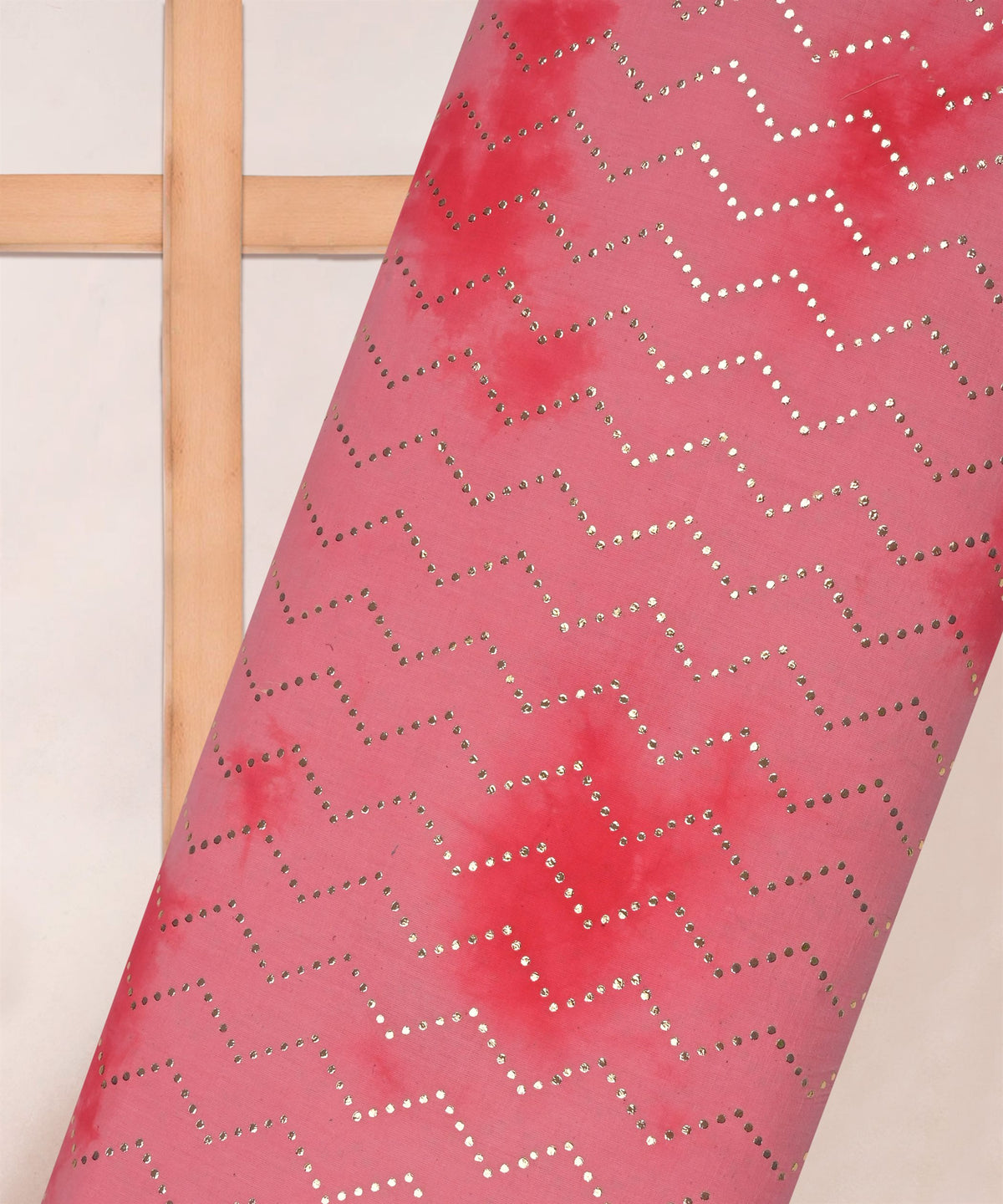 Hot pink Shibori print on Mal cotton Fabric with Zigzag Mukaish work