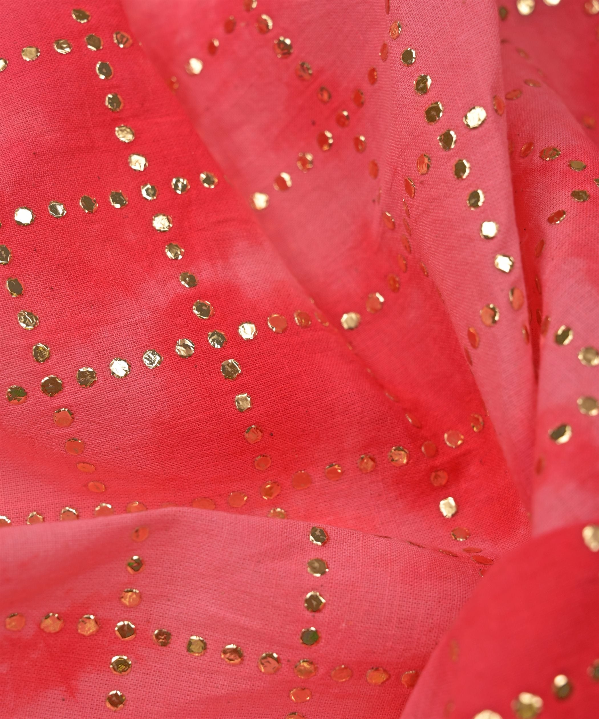 Hot pink Shibori print on Mal cotton Fabric with Checks Mukaish work