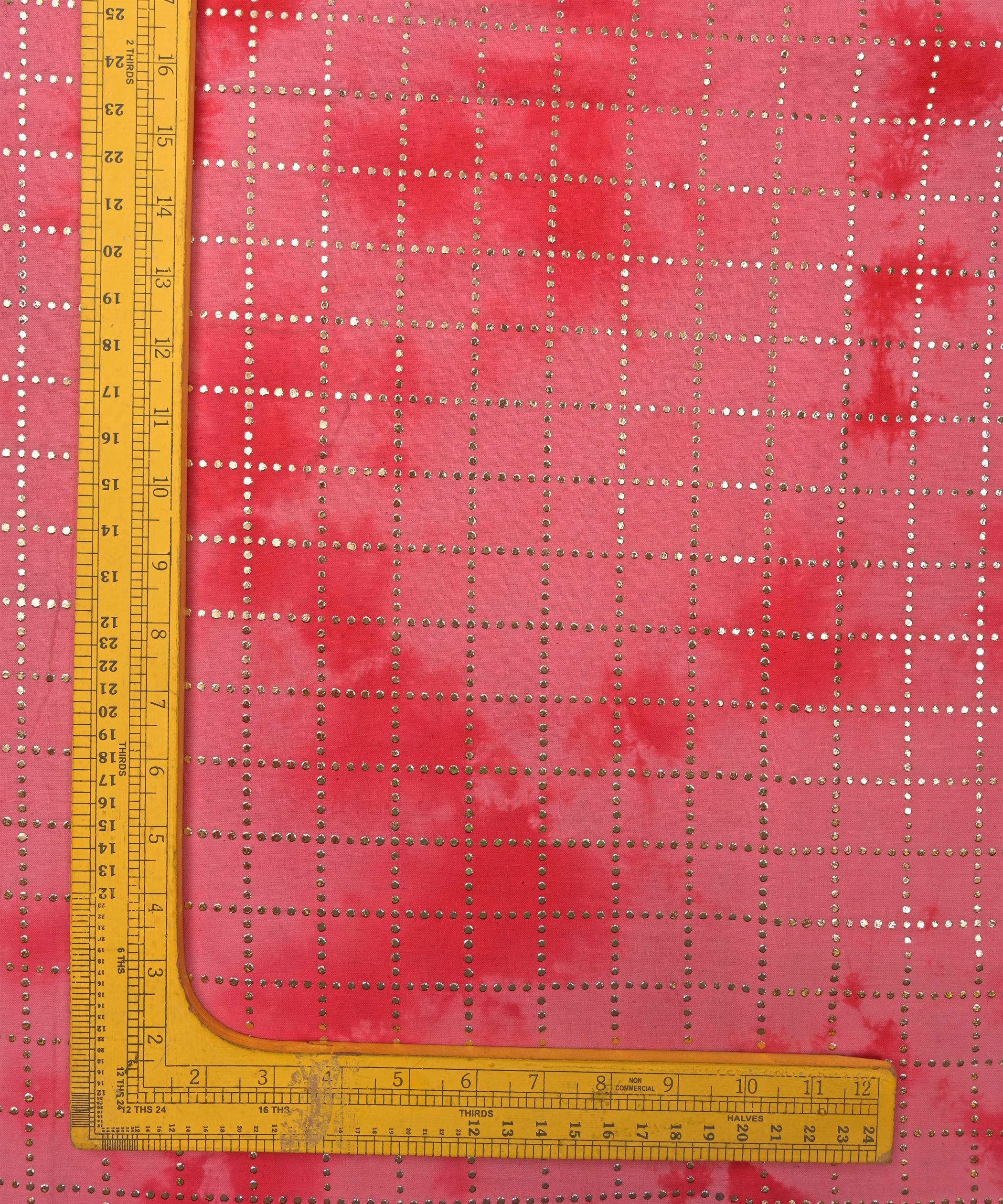 Hot pink Shibori print on Mal cotton Fabric with Checks Mukaish work