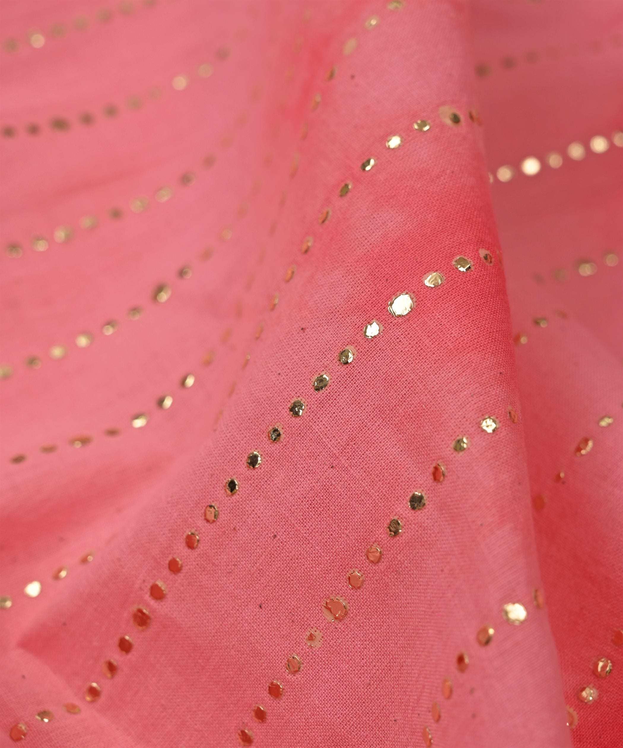 Hot pink Shibori print on Mal cotton Fabric with Stripes Mukaish work
