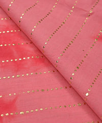 Hot pink Shibori print on Mal cotton Fabric with Stripes Mukaish work