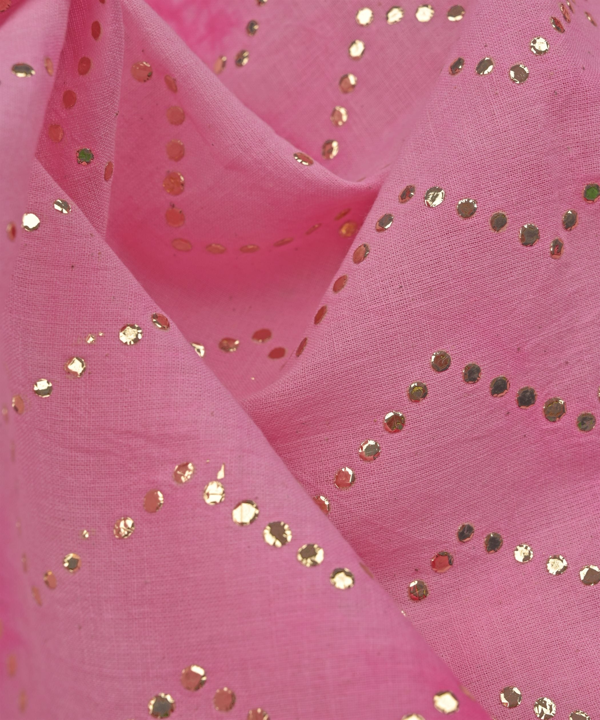 Pink Shibori print on Mal cotton Fabric with Stripes Mukaish work