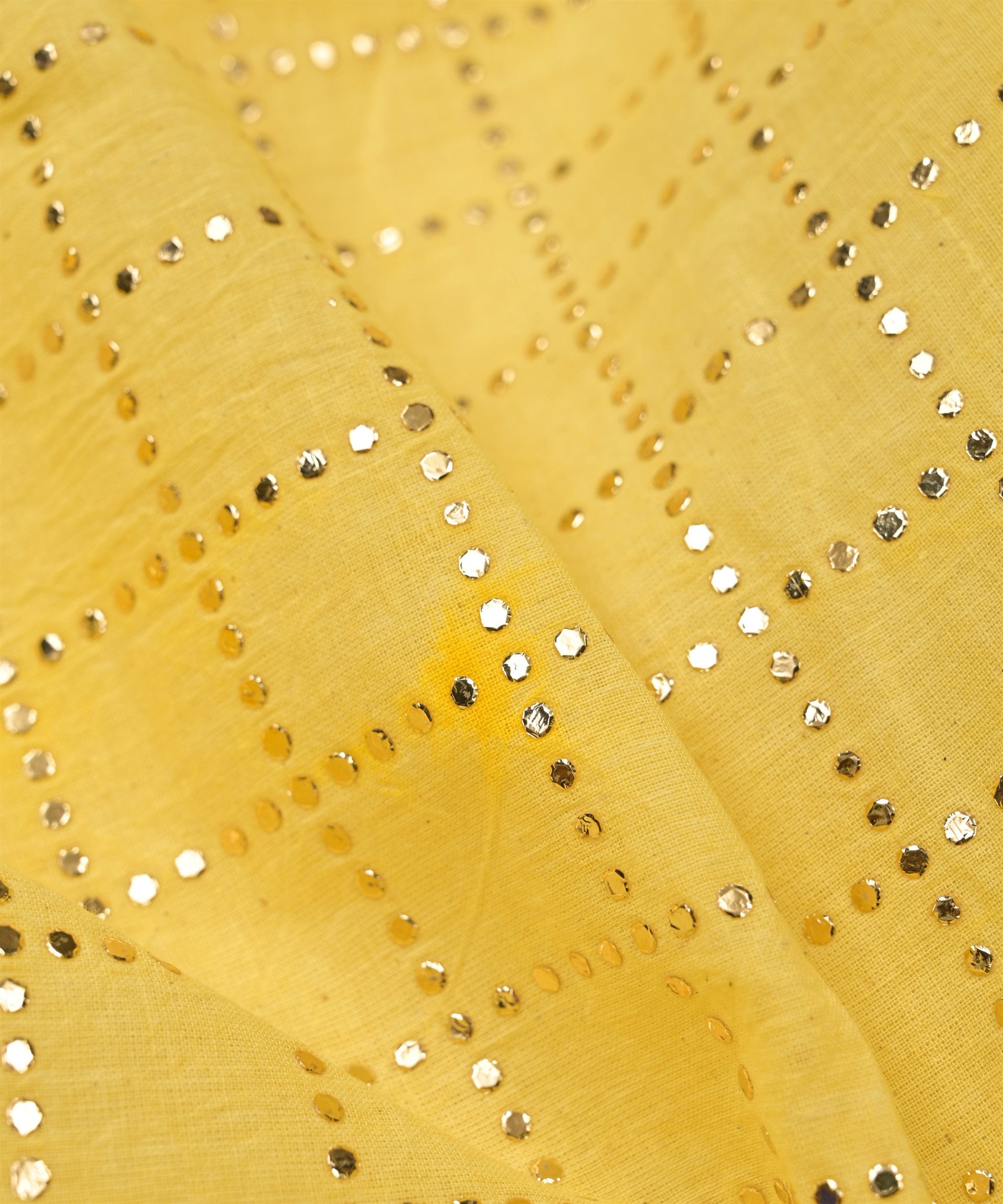 Yellow Shibori print on Mal cotton Fabric with Checks Mukaish work