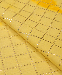 Yellow Shibori print on Mal cotton Fabric with Checks Mukaish work