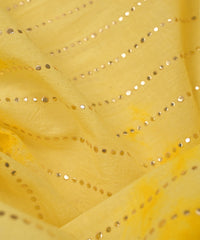 Yellow Shibori print on Mal cotton Fabric with Stripes Mukaish work