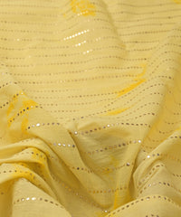 Yellow Shibori print on Mal cotton Fabric with Stripes Mukaish work
