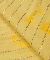 Yellow Shibori print on Mal cotton Fabric with Stripes Mukaish work