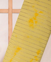 Yellow Shibori print on Mal cotton Fabric with Stripes Mukaish work
