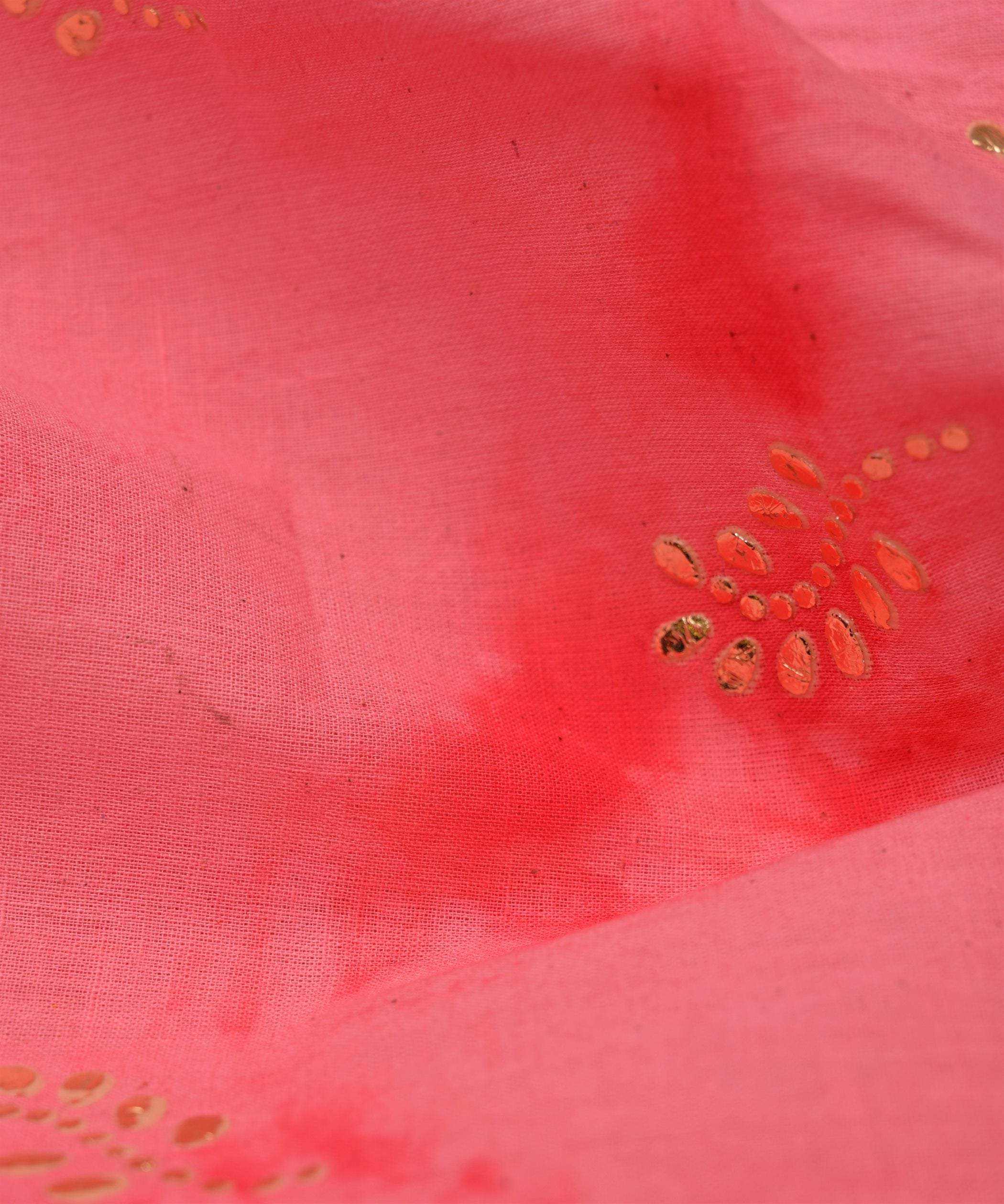 Hot pink Shibori print on Mal cotton Fabric with Motif Mukaish work